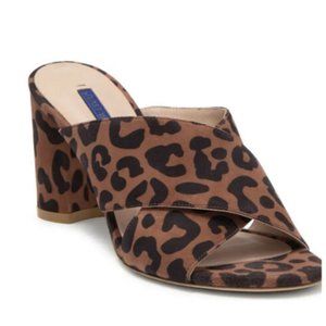stuart weitzman 8 galene cappuccino cheetah print heeled Suede sandal nib